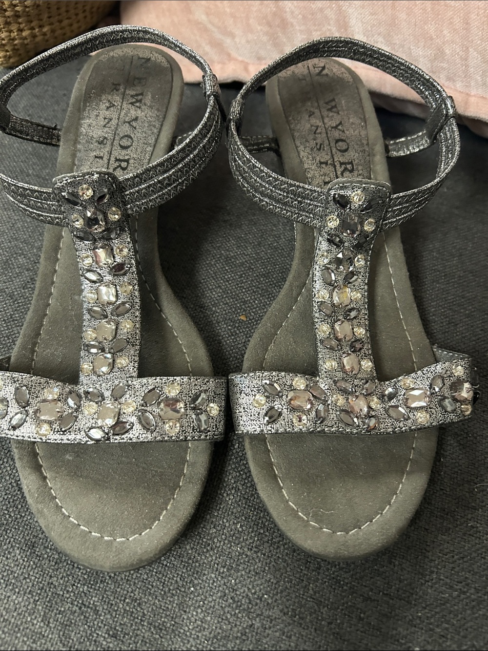 New York Transit Sparkle T-Strap Sandals